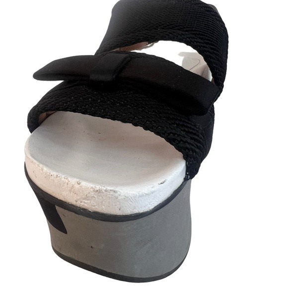 Marni Black/ Grey Canvas And Leather Bow Embellished Slingback Platform Sandals - Picture 4 of 8